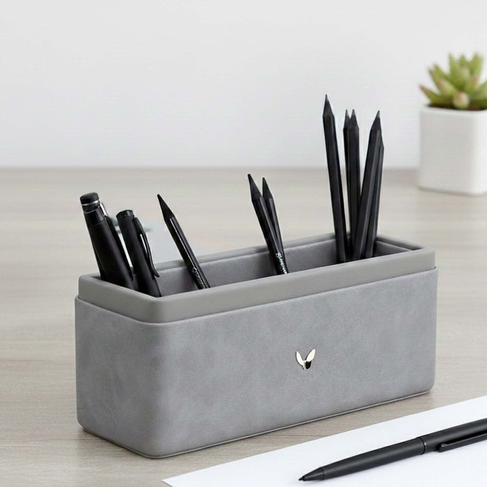 Unmet Desire Pen/Pencil Holder | Faux Leather | Rectangular Large | Moderno | Grey