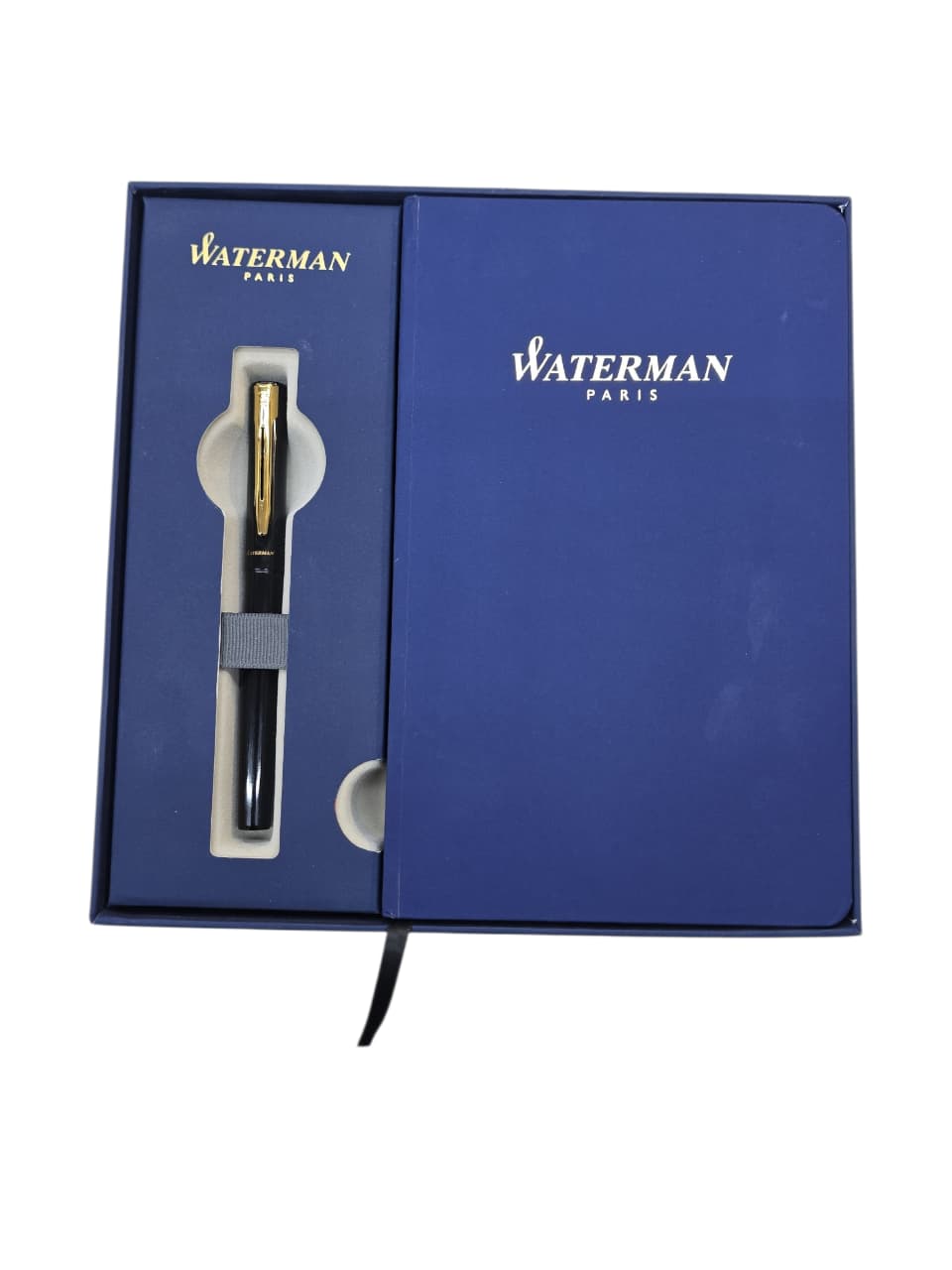 WATERMAN PHILEAS LAQUE BLACK GOLD TRIM ROLLERBALL PEN WITH WATERMAN BLUE NOTEBOOK | GIFT SET