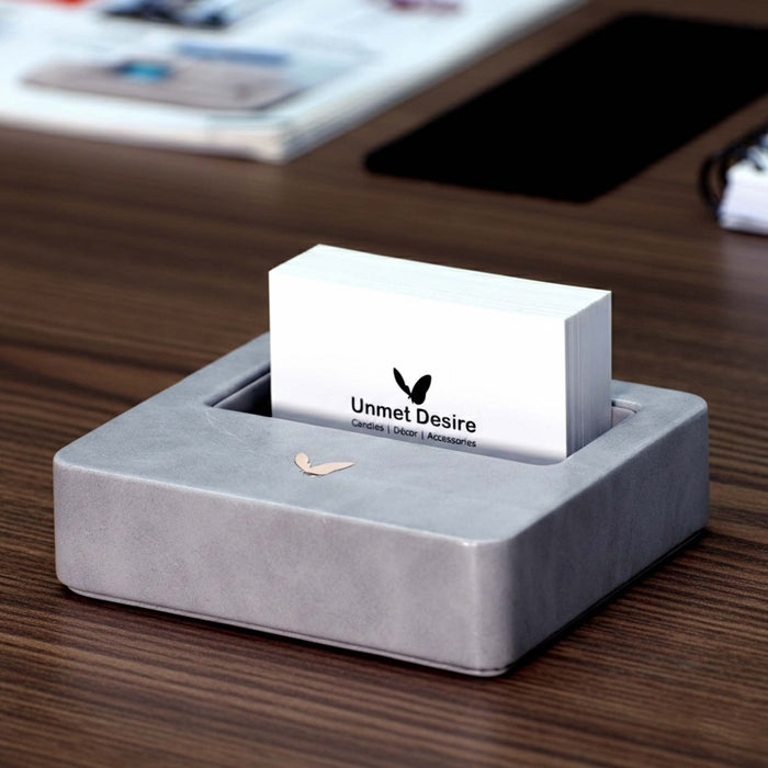 Unmet Desire Visiting Card Holder for Desk | Faux Leather | Square | Moderno | Grey