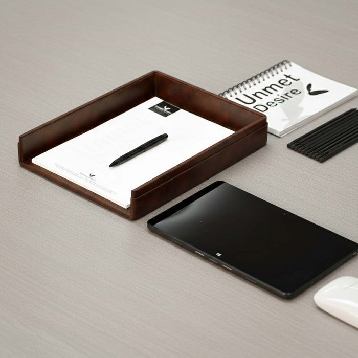 Unmet Desire A4 Paper Tray / Letter Tray | Faux Leather | Classic | Brown