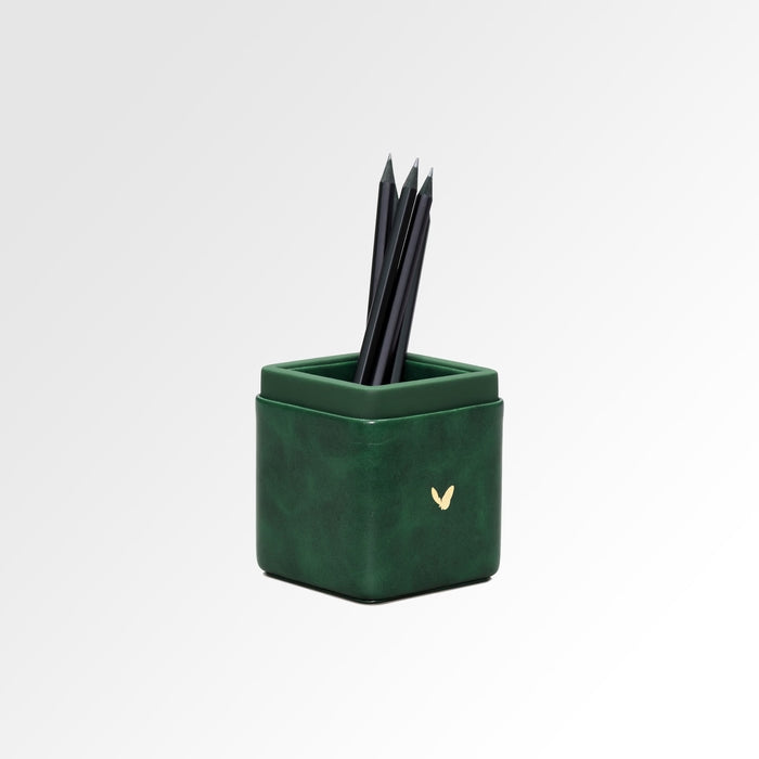 Unmet Desire Pen/Pencil Holder | Faux Leather | Square Small | Moderno | Olive Green