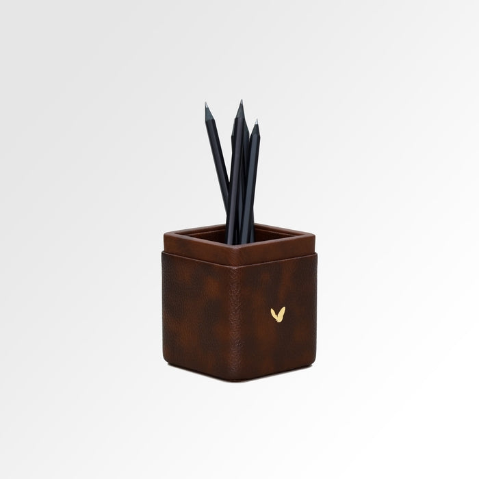 Unmet Desire Pen/Pencil Holder | Faux Leather | Square Small | Classic | Brown