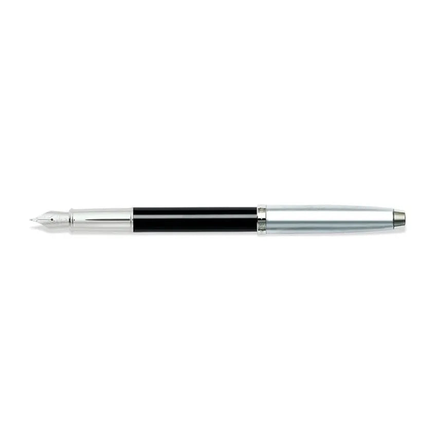 Sheaffer 9313 Gift 100 Fountain Pen (Medium) Glossy Black and Brushed Chrome with Chrome Plated Trim
