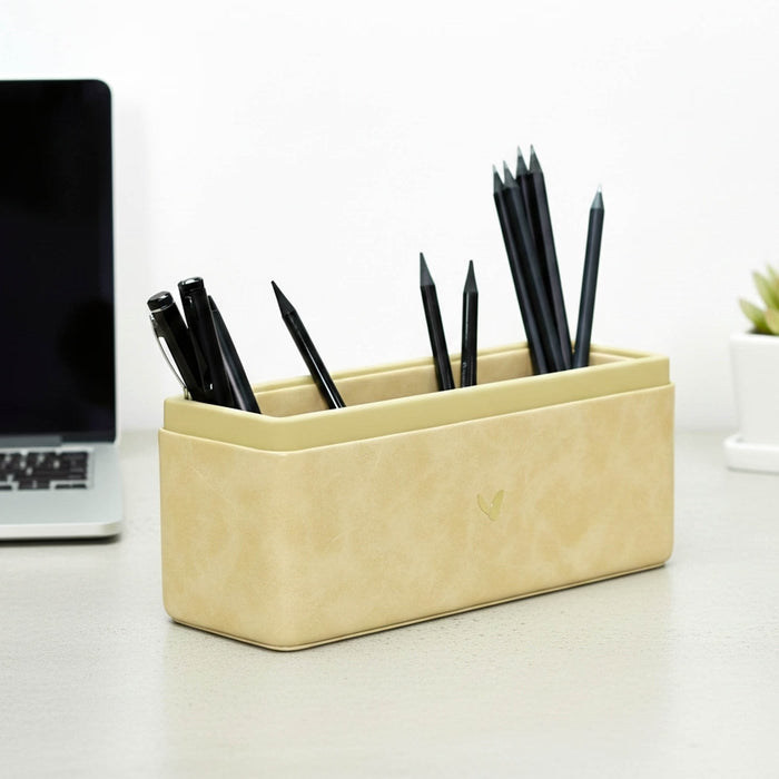 Unmet Desire Pen/Pencil Holder | Faux Leather | Rectangular Large | Moderno | Cream