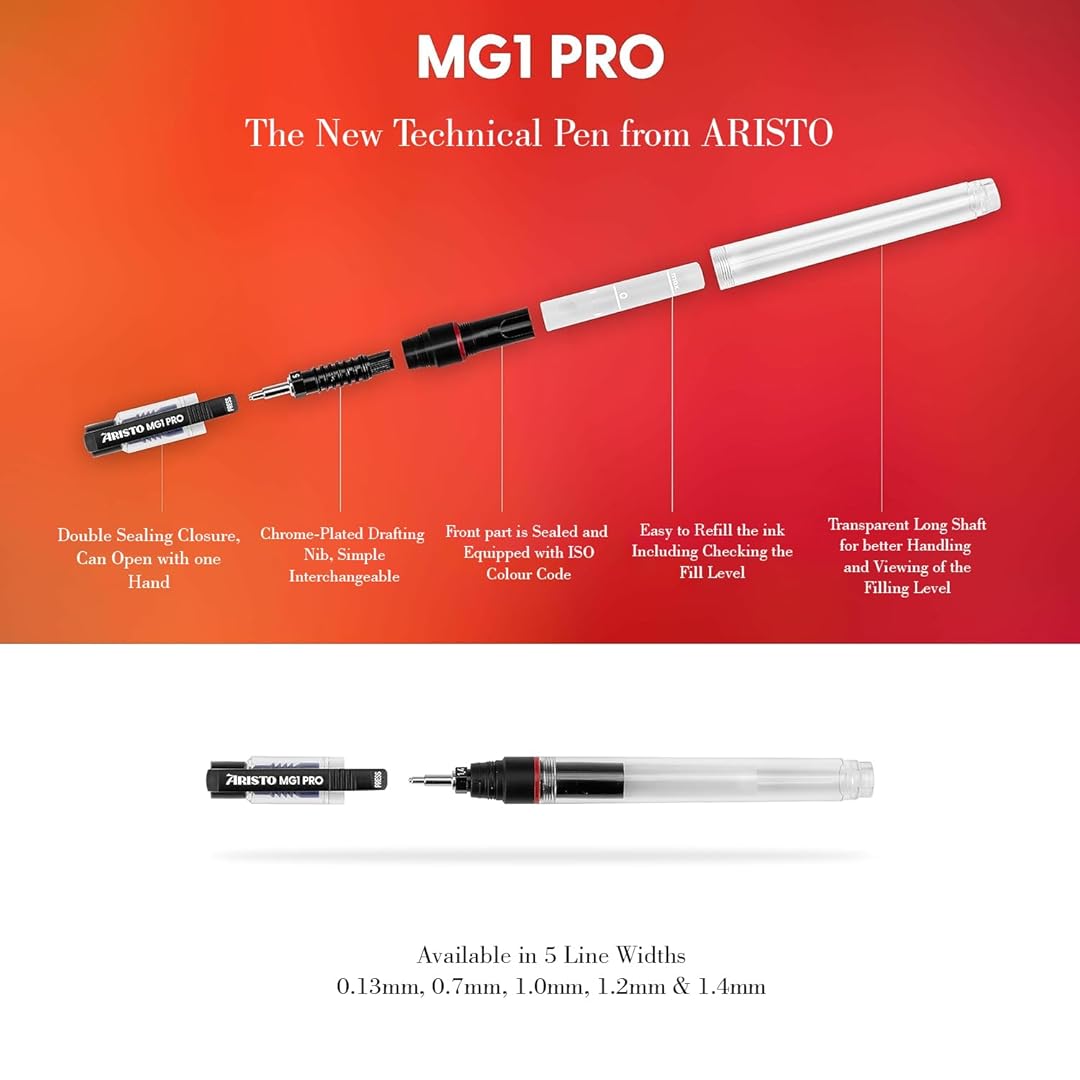 Aristo | 0.2mm 0.4mm 0.6mm Technical Drawing Pen | 0.5mm Mechanical Clutch Lead Pencil | Spare Leads | 23 ml Drawing Ink