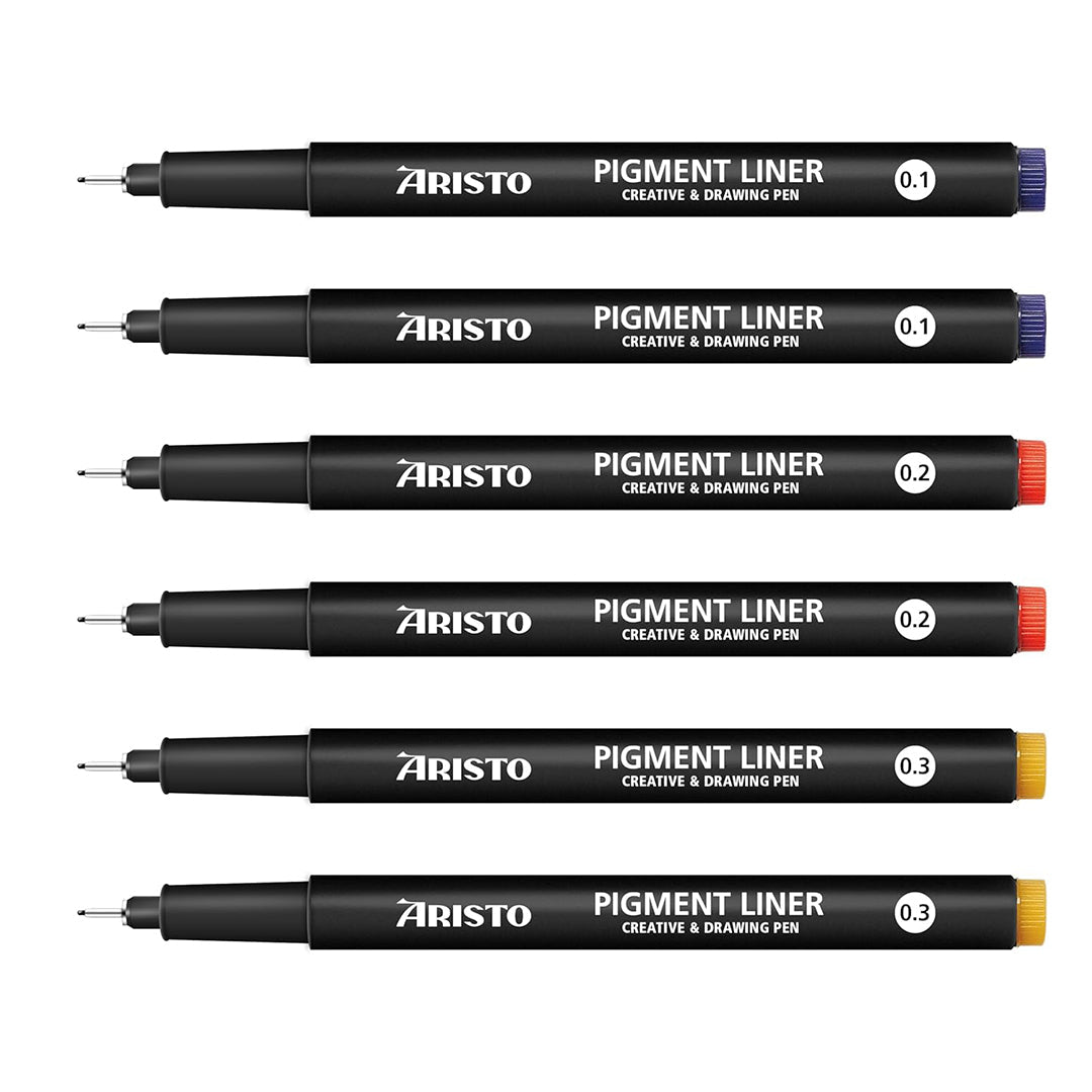 Aristo | Pigment Liner | 0.1,0.2,0.3mm | Set of 6 Pens