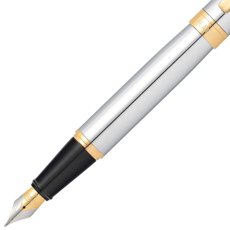 Sheaffer 9342 Gift 300 Bright Chrome with Gold Tone Trim Fountain Pen Medium Nib