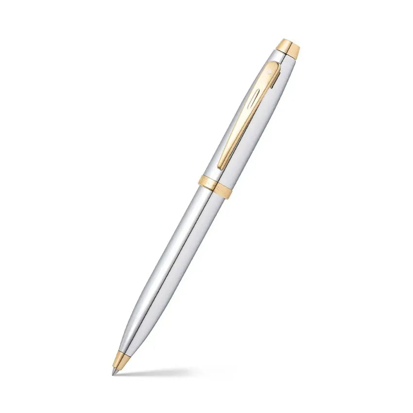 Sheaffer Gift Set 100 9340 Fountain Pen (M) and Rollerball Pen Bright Chrome with Gold Trims - Set of 2 Pens