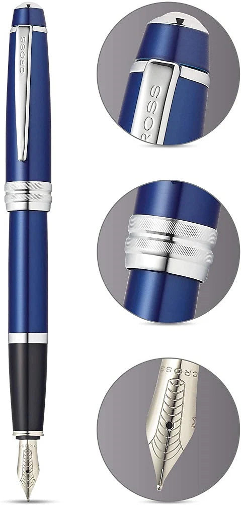Cross AT0456-12MS Bailey™ Blue Lacquer Stainless Steel Medium Nib Fountain Pen