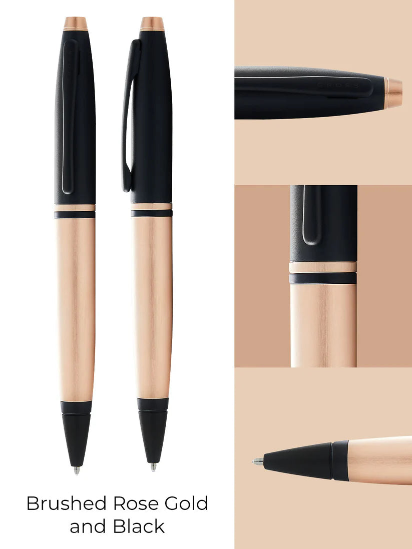 Cross AT0112-27 Calais™ Brushed Rose Gold Plate and Black Lacquer Ballpoint Pen
