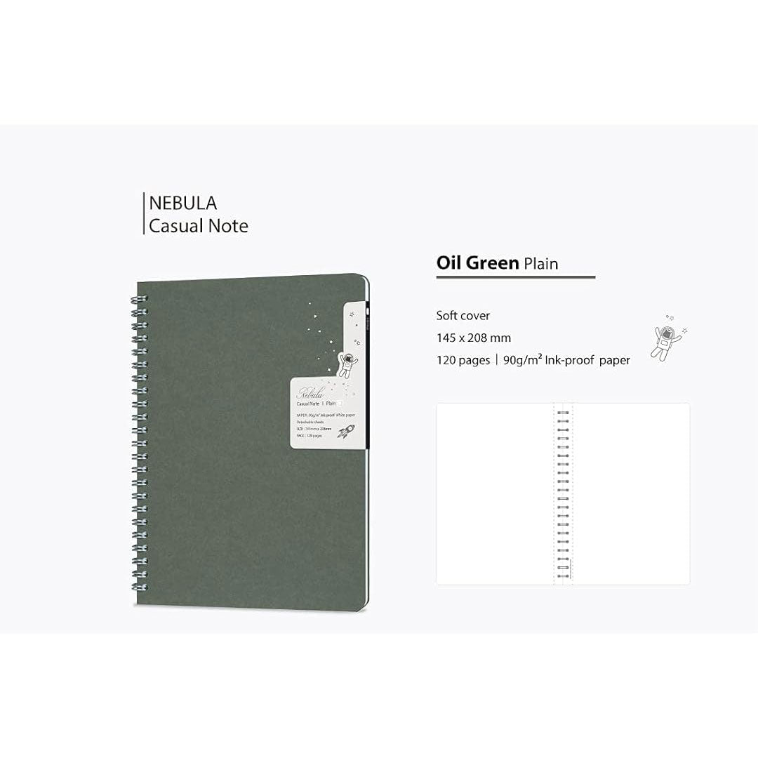 Colorverse | Nebula | Casual Series | Spiral Bound Notebook | Plain | Oil Green