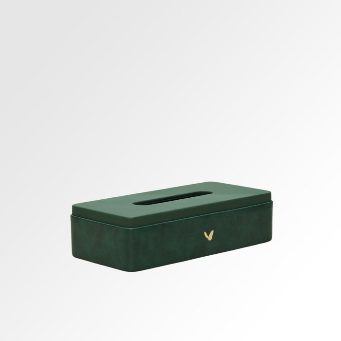 Unmet Desire Tissue Box Holder for Home and Office in Premium Faux Leather | Size: 9.5 x 4.5 x 2.5(H) Inches | Moderno Green