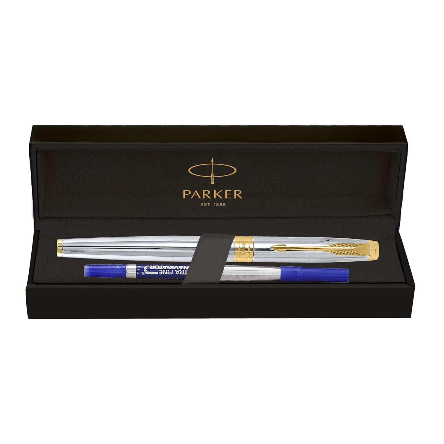 Parker Aster Shiny Chrome Gold Trim Rollerball Pen