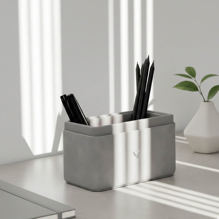 Unmet Desire Pen/Pencil Holder | Faux Leather | Rectangular Medium | Moderno | Grey