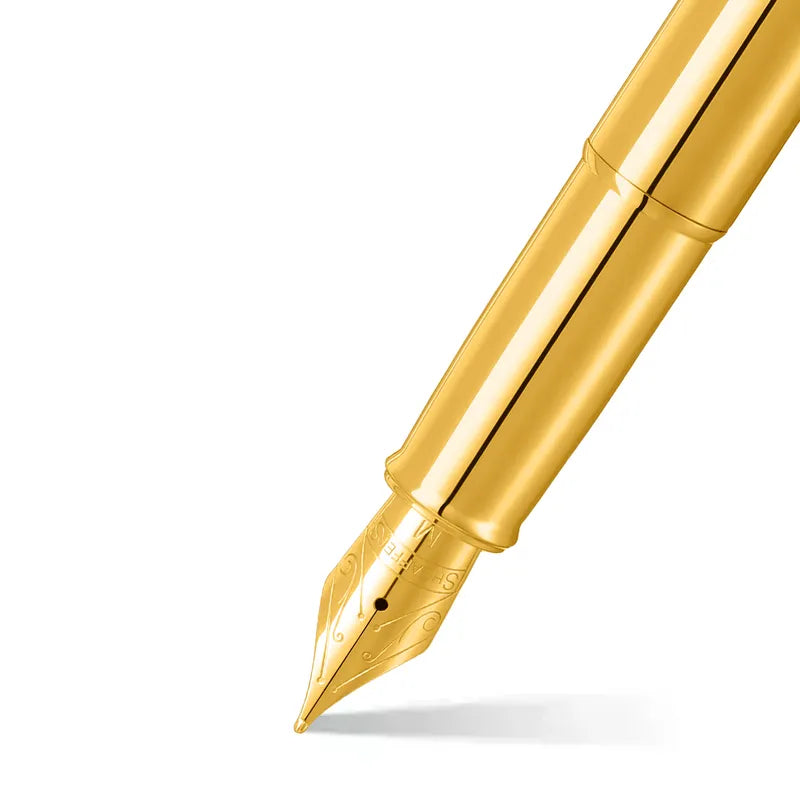 Sheaffer 100 9372 Glossy PVD Gold With PVD Gold Trim Fountain Pen Medium Nib