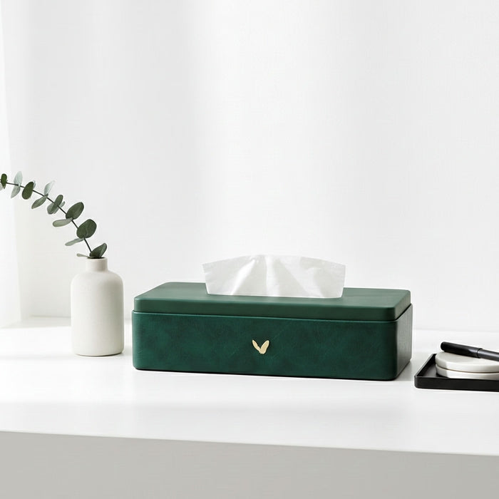 Unmet Desire Tissue Box Holder for Home and Office in Premium Faux Leather | Size: 9.5 x 4.5 x 2.5(H) Inches | Moderno Green