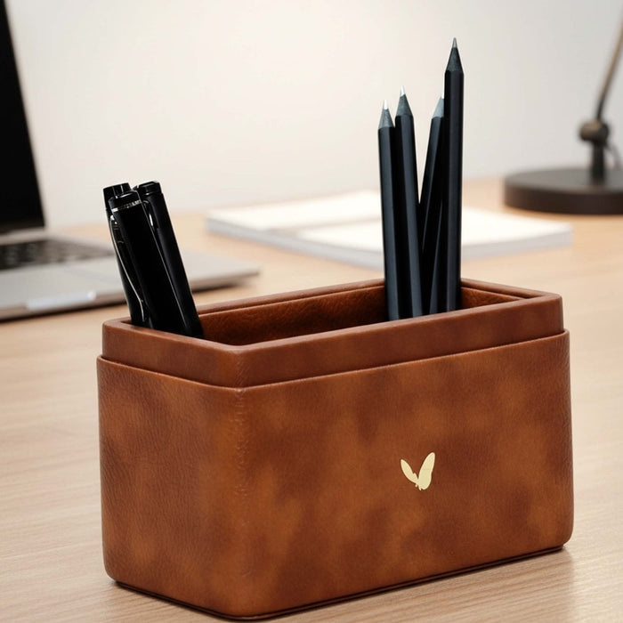 Unmet Desire Pen/Pencil Holder | Faux Leather | Rectangular Medium | Classic | Tan