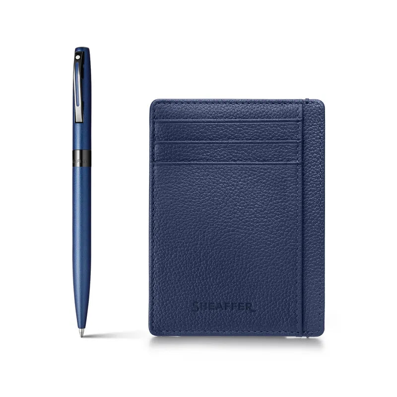 Sheaffer 9018 Gift Set Matte Blue Reminder Ballpoint Pen with Sapphire Night Credit Card Holder