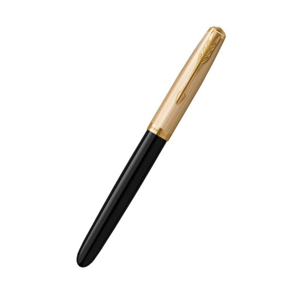 Parker 51 Deluxe Black with Gold Trim Fountain Pen Medium Nib – 18Kt Gold