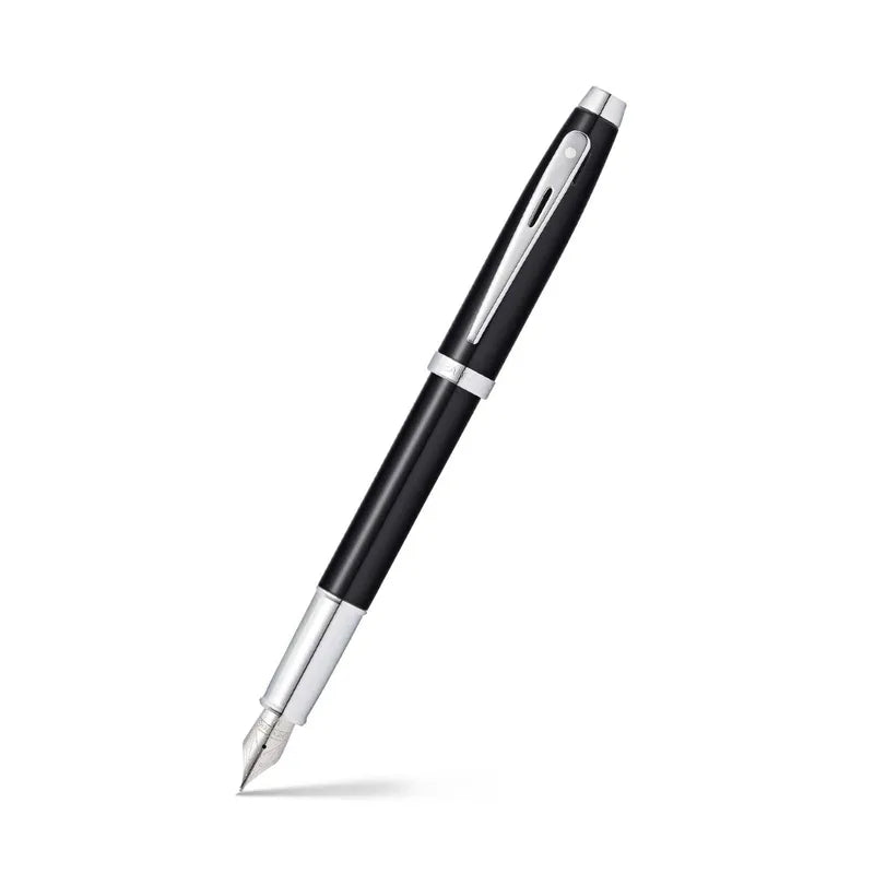 Sheaffer 9338 Gift 100 Glossy Black with Chrome Plated Trim Fountain Pen Medium Nib
