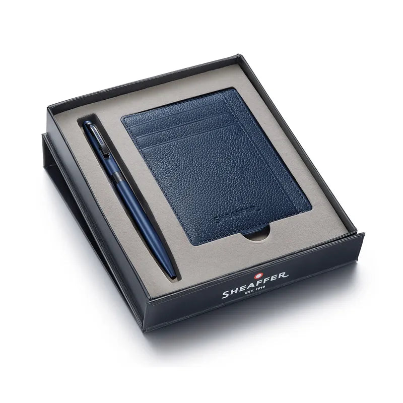 Sheaffer 9018 Gift Set Matte Blue Reminder Ballpoint Pen with Sapphire Night Credit Card Holder