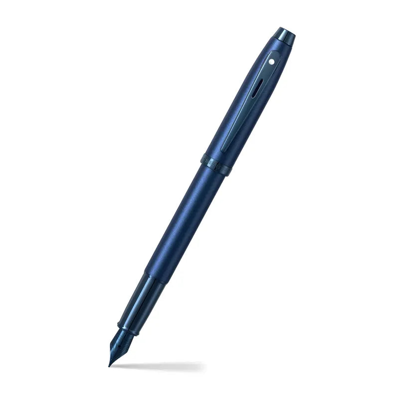 Sheaffer 100 9371 Satin Blue With PVD Blue Trim Fountain Pen Medium Nib