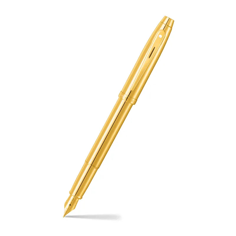 Sheaffer 100 9372 Glossy PVD Gold With PVD Gold Trim Fountain Pen Medium Nib