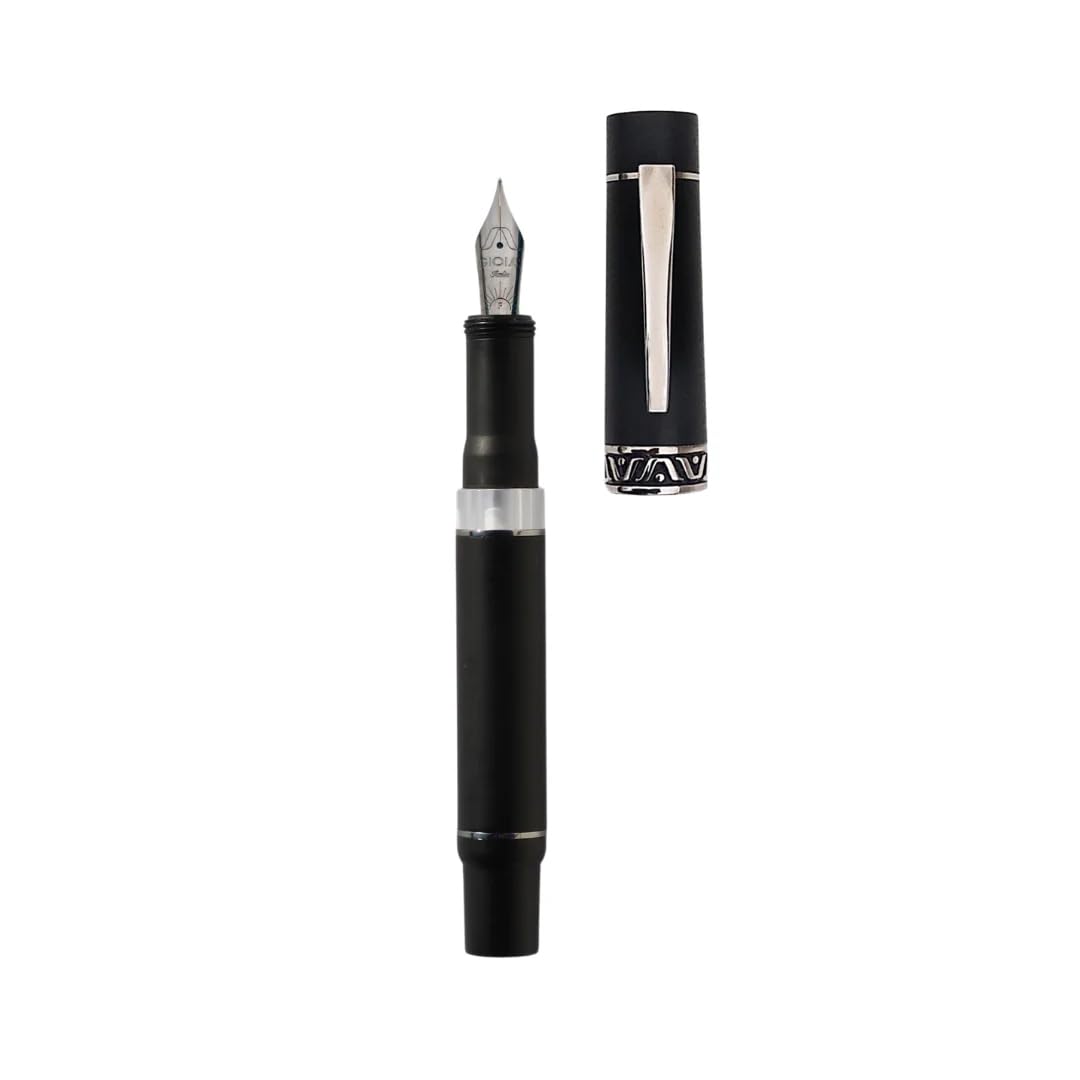 GIOIA | Medium Nib | Fountain Pen | Cenere Black Resin Barrel | Piston Filler | with Ink Window