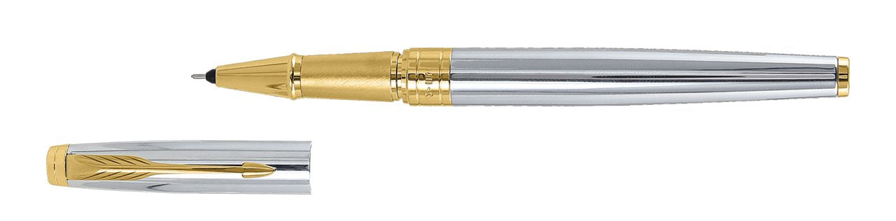 Parker Aster Shiny Chrome Gold Trim Rollerball Pen