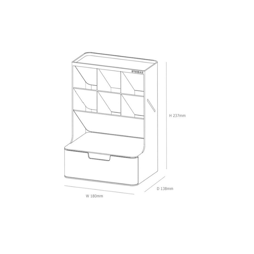 Sysmax | Hive Desk Organizer with 6 Compartments |1 Drawer| White| For Office & Home