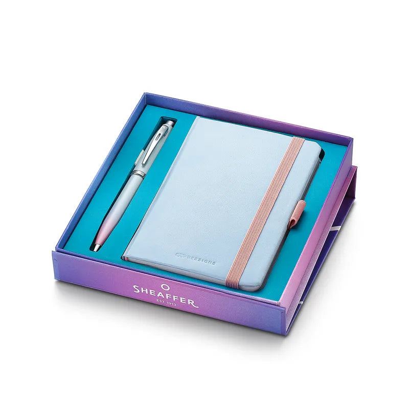 Sheaffer Expressions Gift Set 100 9376 Blue and Pink Pearlised Gradient with Chrome-plated Trims Ballpoint Pen with Small Notebook