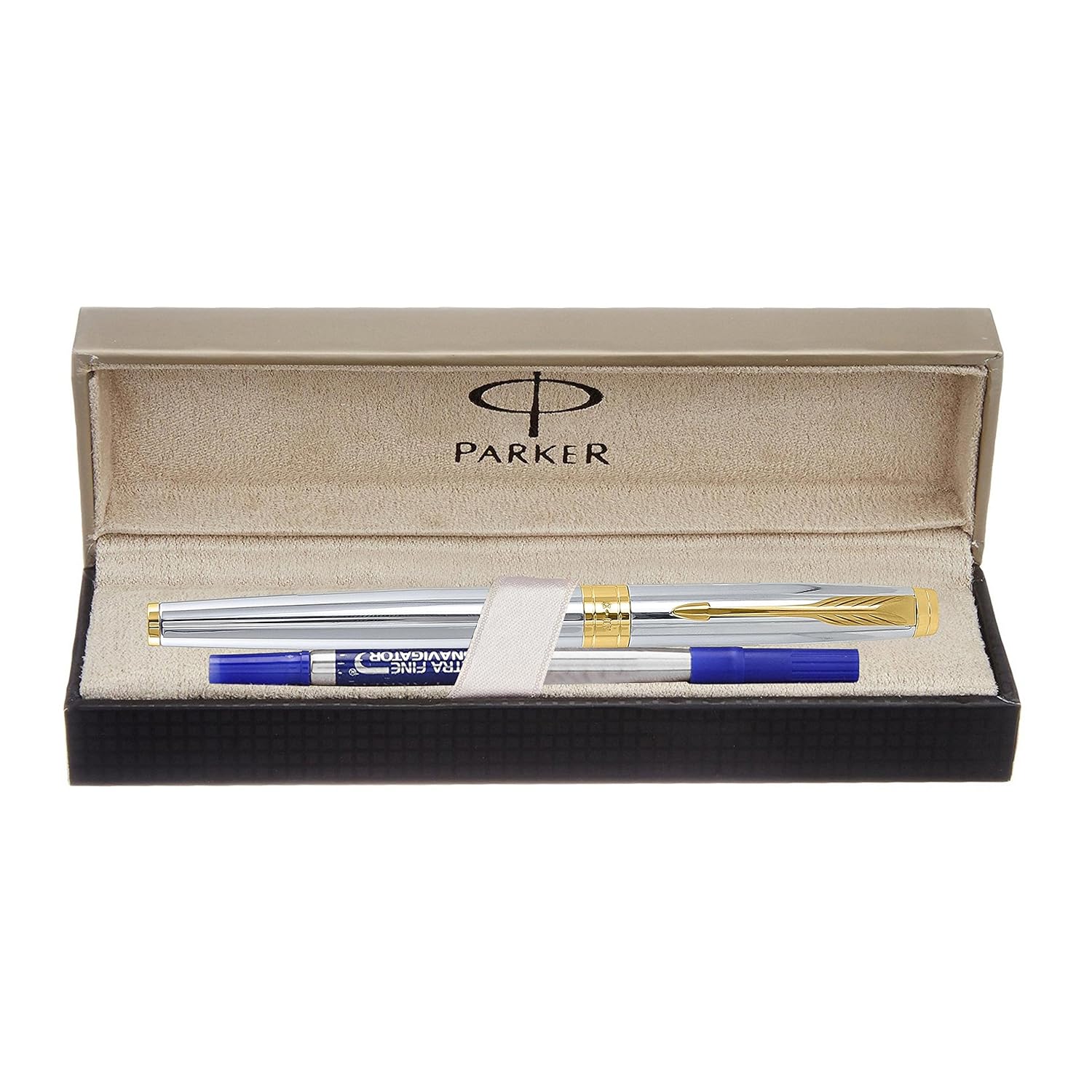 Parker Aster Shiny Chrome Gold Trim Rollerball Pen