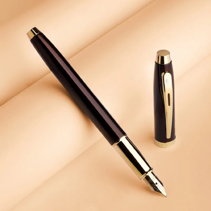 Sheaffer 100 9370 Glossy Coffee Brown With PVD Gold-Tone Trim Fountain Pen Medium Nib