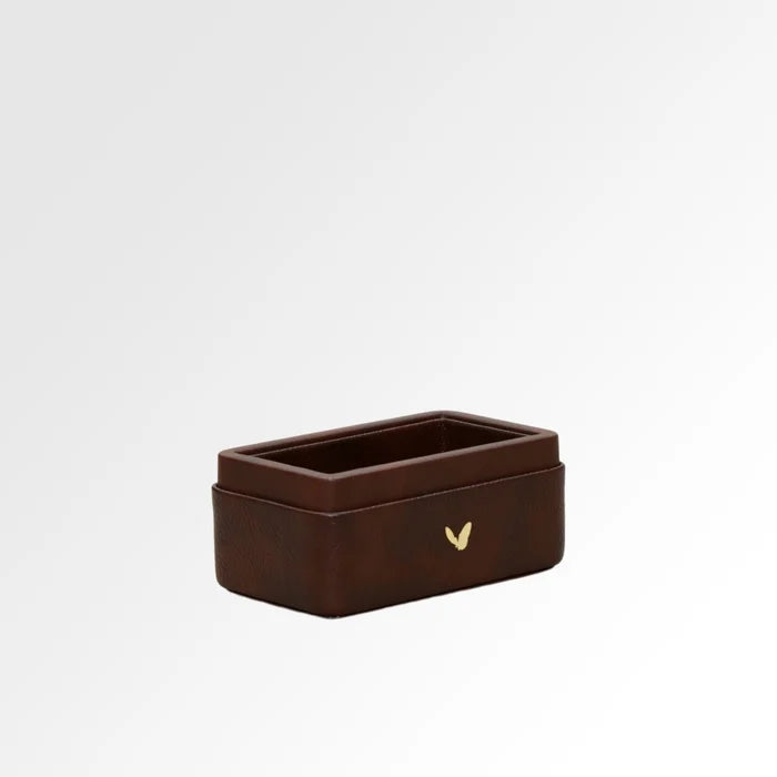 Unmet Desire Visiting Card Holder for Desk | Faux Leather | Rectangular | Classic | Brown