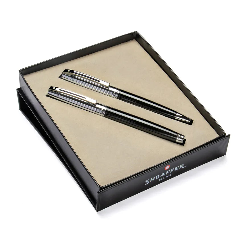 Sheaffer Gift Set 300 9314 Fountain Pen (M) and Ballpoint Pen Glossy Black Barrel Chrome Cap and Chrome Trims - Set of 2 Pens