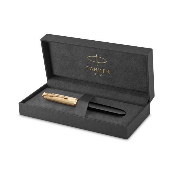 Parker 51 Deluxe Black with Gold Trim Fountain Pen Medium Nib – 18Kt Gold