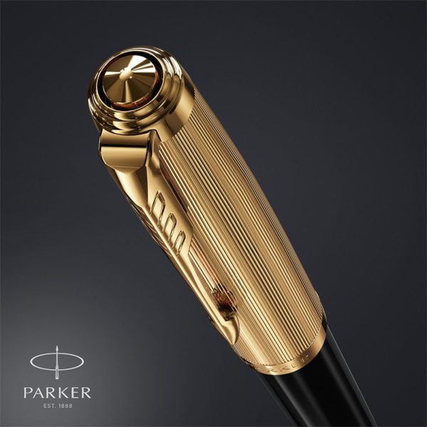 Parker 51 Deluxe Black with Gold Trim Fountain Pen Medium Nib – 18Kt Gold