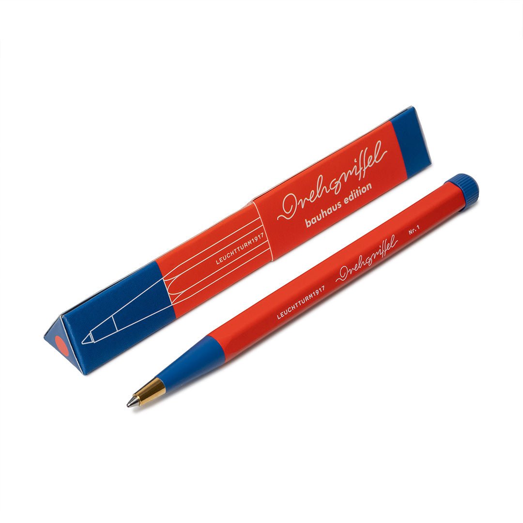 LEUCHTTURM1917 Ball Point Pen with Royal Blue Ink | Bauhaus Edition | Drehgriffel No. 1 | Red/Royal Blue | Twist Mechanism - penpencilink