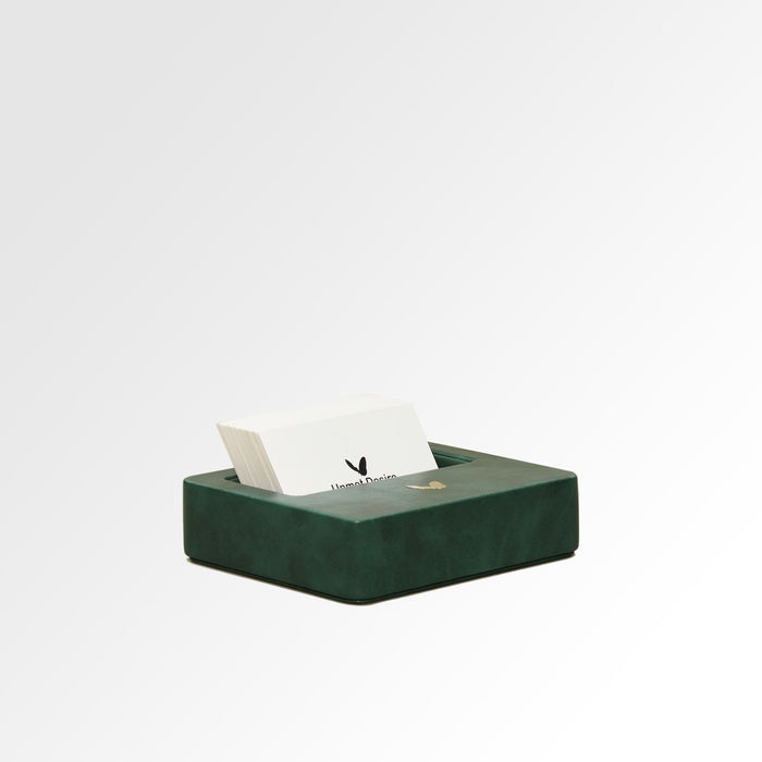 Unmet Desire Visiting Card Holder for Desk | Faux Leather | Square | Moderno | Olive Green