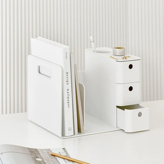 Litem | Combo Book Rack with 3 Drawers| 2 Bookshelf| 1 Pen Stand | Cool Grey