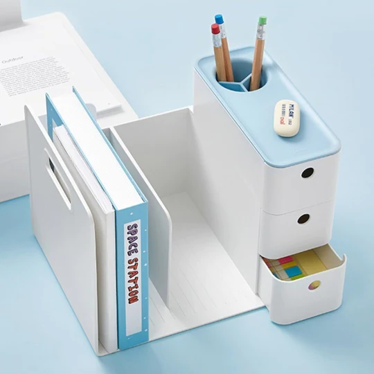 Litem | Combo Book Rack with 3 Drawers| 2 Bookshelf| 1 Pen Stand | Cool Grey