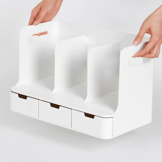 Sysmax | Olio Book Rack with 3 Compartments | 3  Drawers | Organiser| White