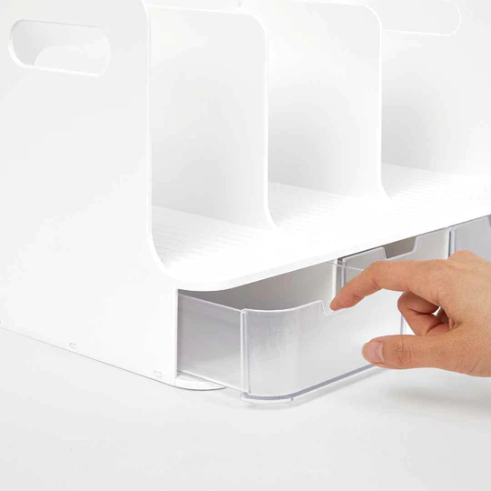 Sysmax | Olio Book Rack with 3 Compartments | 3  Drawers | Organiser| White