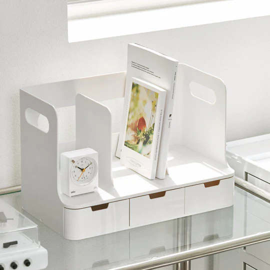 Sysmax | Olio Book Rack with 3 Compartments | 3  Drawers | Organiser| White