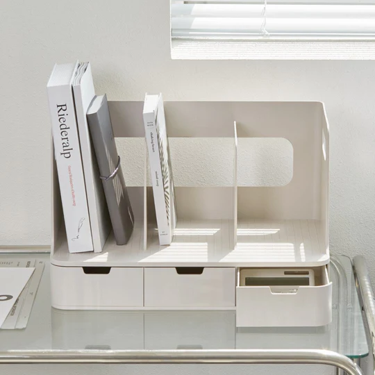 Sysmax | Olio Book Rack with 3 Compartments | 3  Drawers | Organiser| White
