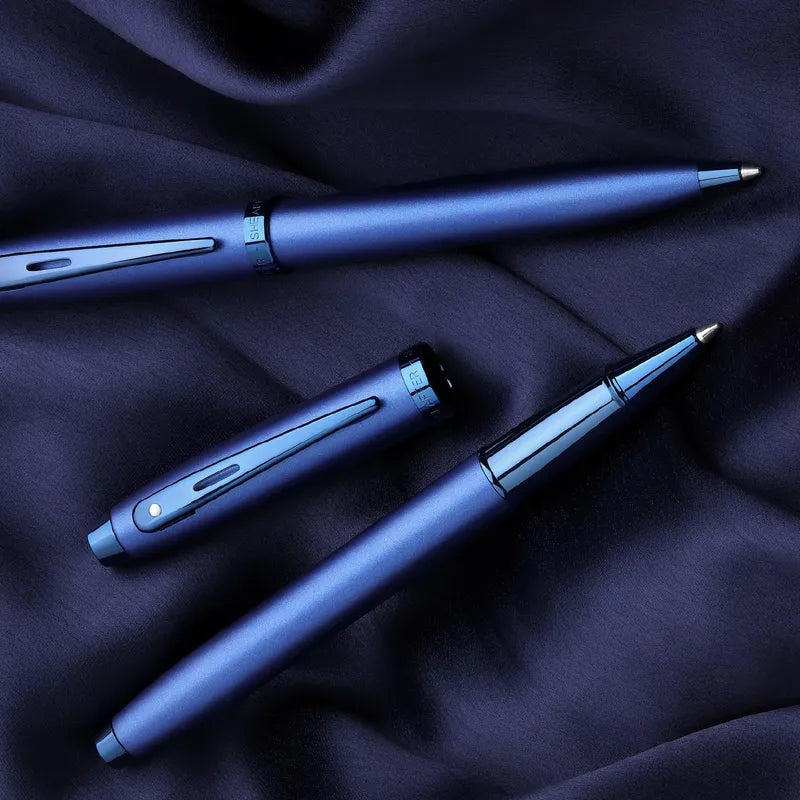 Sheaffer 100 9371 Satin Blue With PVD Blue Trim Ballpoint Pen