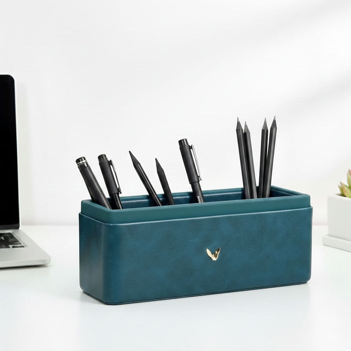 Unmet Desire Pen/Pencil Holder | Faux Leather | Rectangular Large | Moderno | Blue