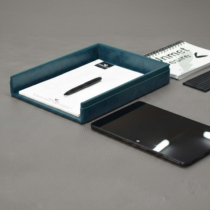 Unmet Desire A4 Paper Tray / Letter Tray | Faux Leather | Moderno | Blue