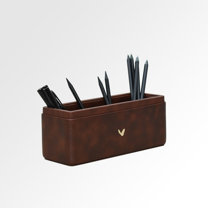 Unmet Desire Pen/Pencil Holder | Faux Leather | Rectangular Large | Classic | Brown