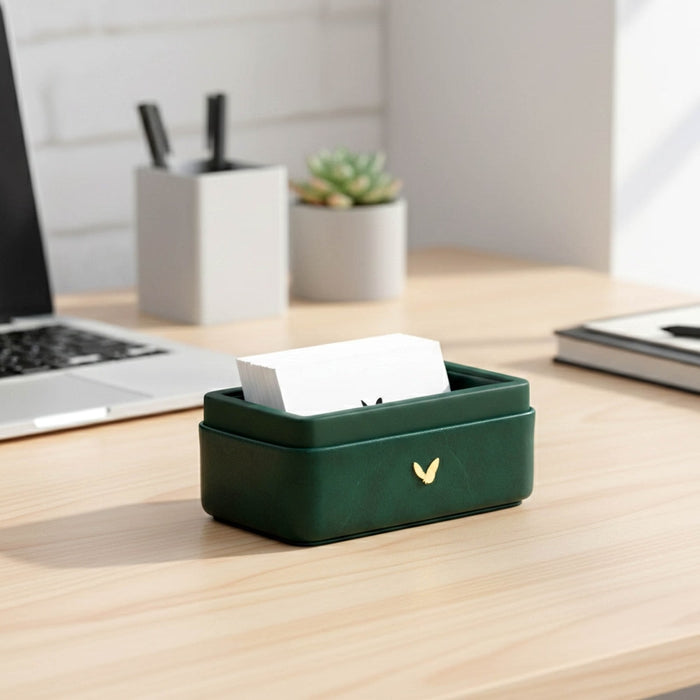 Unmet Desire Visiting Card Holder for Desk | Faux Leather | Rectangular | Moderno | Olive Green